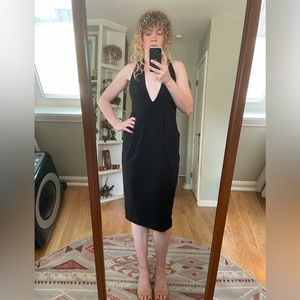 Plunging neckline black midi free people dress